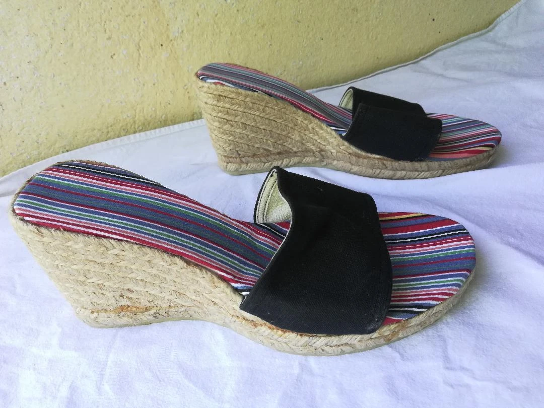 Mules en Espadrilles Noir à talons hauts compensés pointure 38-neuve